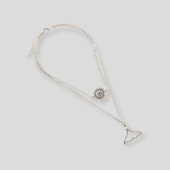 Silver Multi Layer Whale Tail Floral Medallion Charm Necklace NEW - Picture 4 of 4